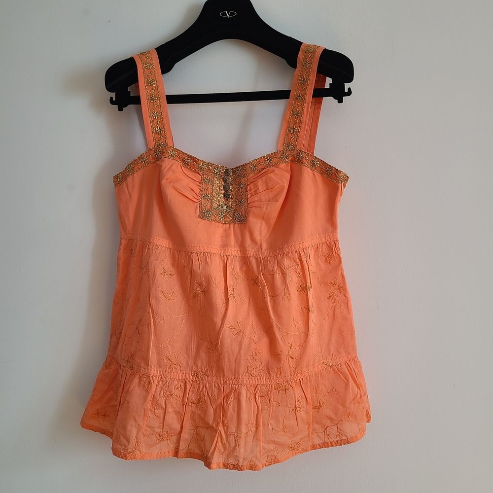 Y2K Express Orange Embroidered Tank Top 100% Cotton  Size XS